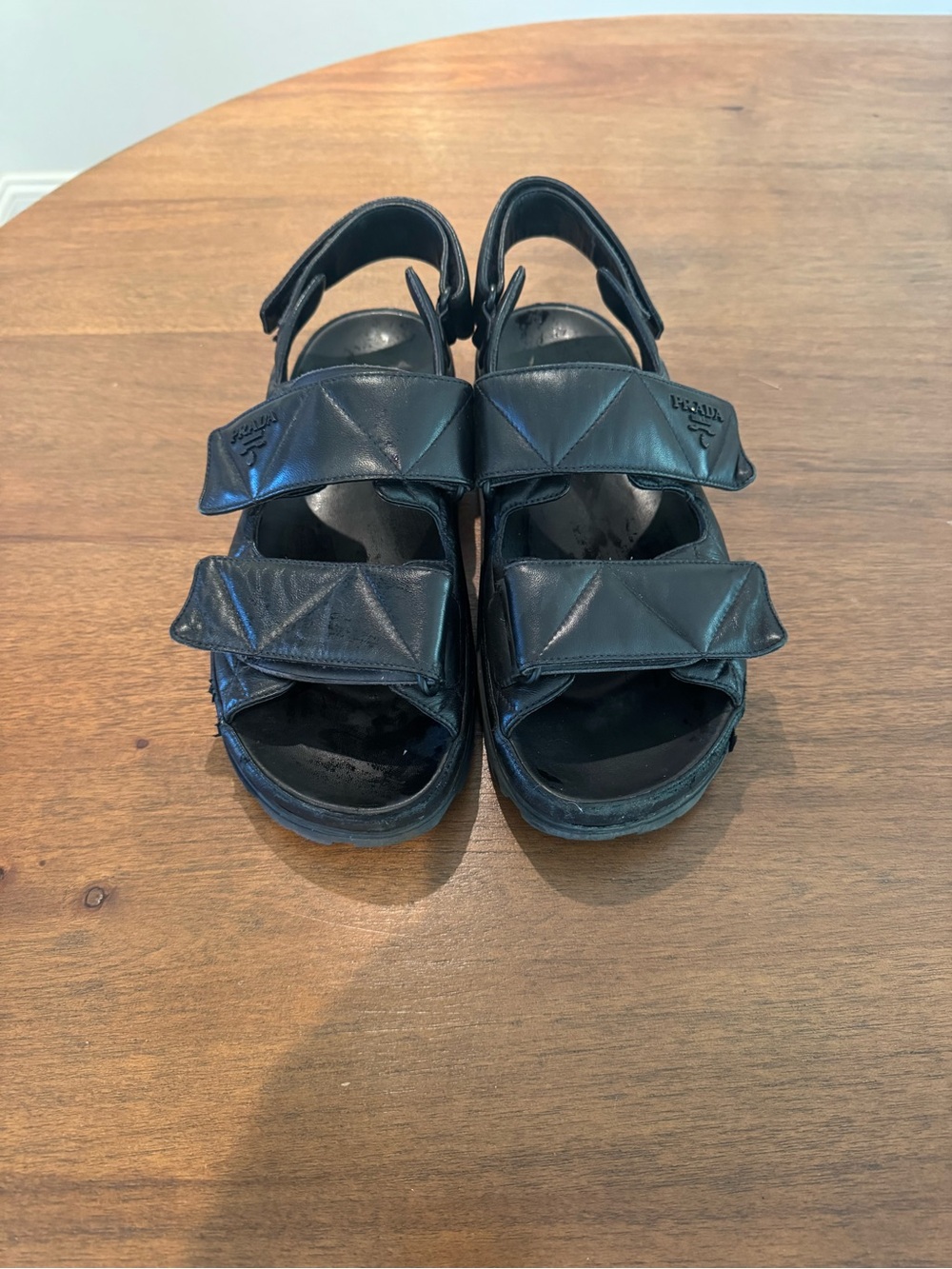 Prada Black Quilted Leather Velcro Sandals